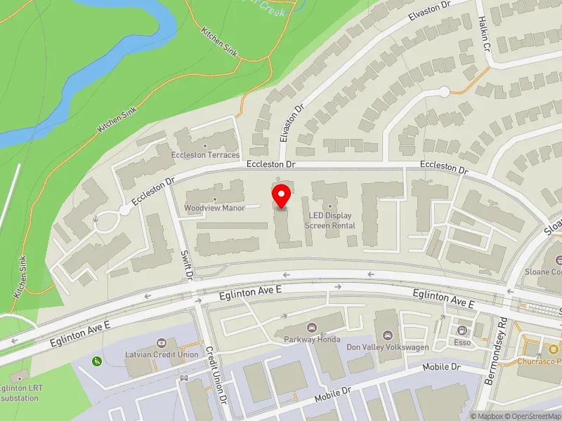 RentSafeTO apartment evaluation map view of 21 ECCLESTON DR in Don Valley East, Toronto
