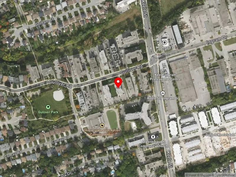 RentSafeTO apartment evaluation satellite view of 21 GULLIVER RD in York South-Weston, Toronto