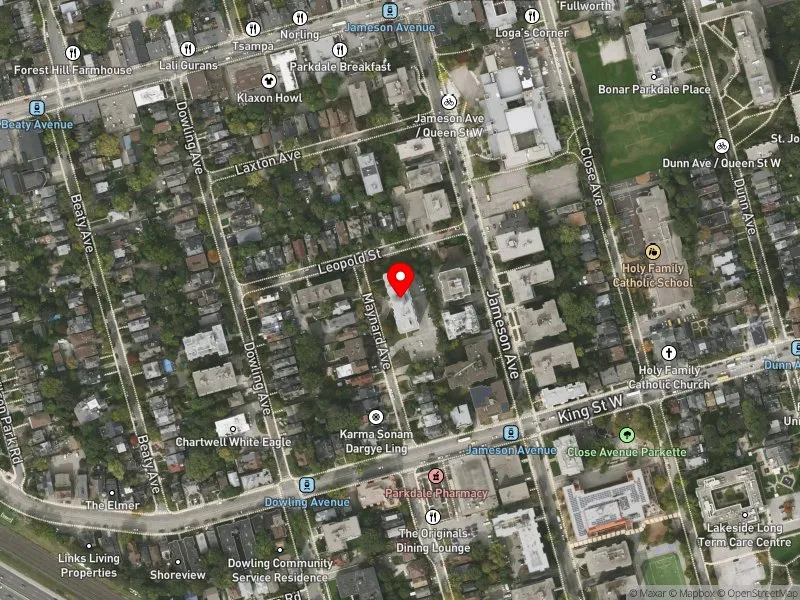 RentSafeTO apartment evaluation satellite view of 21 MAYNARD AVE in Parkdale-High Park, Toronto