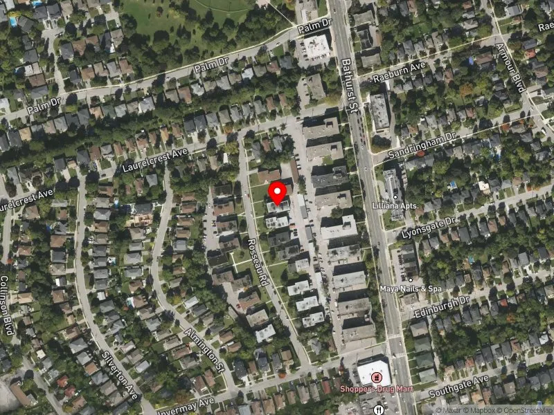 RentSafeTO apartment evaluation satellite view of 21 ROSSEAU RD in York Centre, Toronto