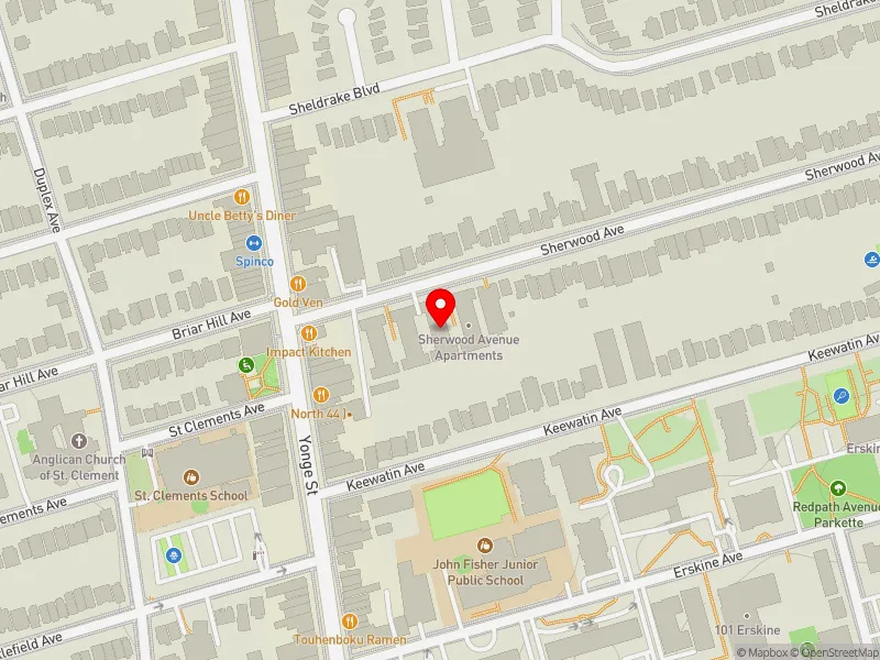 RentSafeTO apartment evaluation map view of 21 SHERWOOD AVE in Don Valley West, Toronto