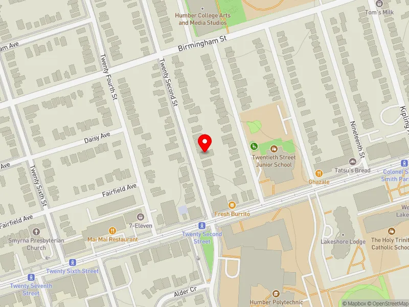 RentSafeTO apartment evaluation map view of 21 TWENTY SECOND ST in Etobicoke-Lakeshore, Toronto