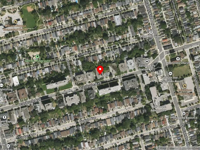 RentSafeTO apartment evaluation satellite view of 210 COSBURN AVE in Toronto-Danforth, Toronto
