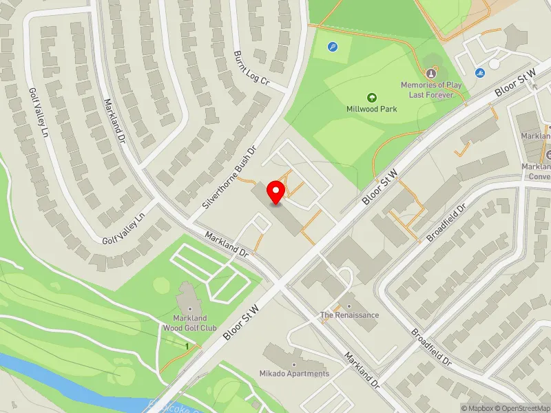 RentSafeTO apartment evaluation map view of 210 MARKLAND DR in Etobicoke Centre, Toronto