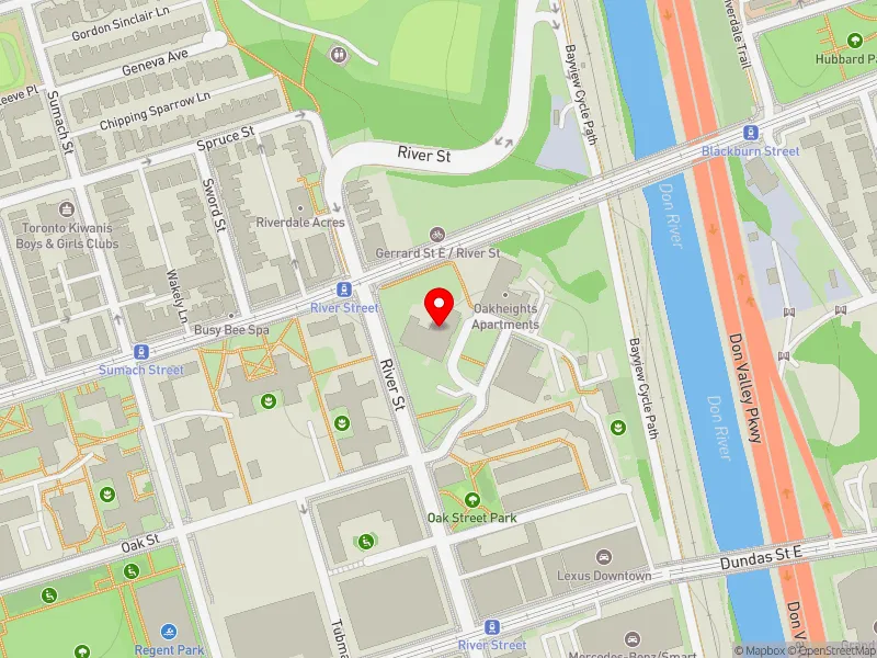 RentSafeTO apartment evaluation map view of 210 OAK ST in Toronto Centre, Toronto