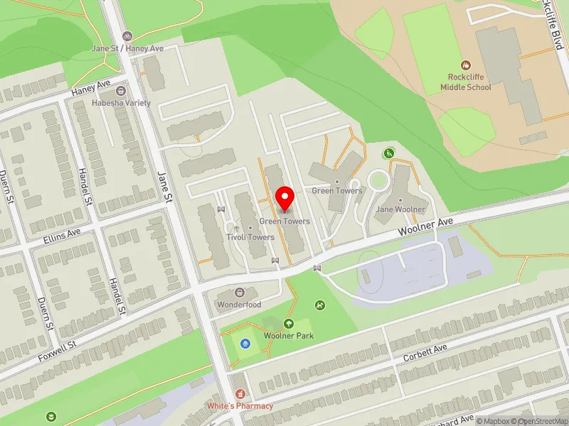 RentSafeTO apartment evaluation map view of 210 WOOLNER AVE in York South-Weston, Toronto