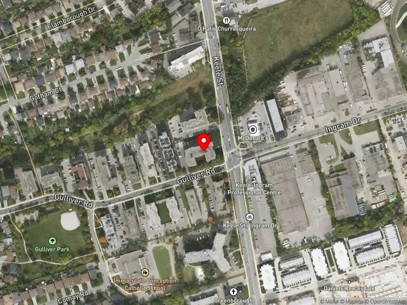 RentSafeTO apartment evaluation satellite view of 2100 KEELE ST in York South-Weston, Toronto
