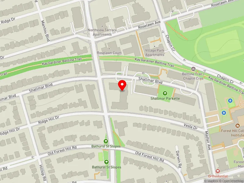 RentSafeTO apartment evaluation map view of 2121 BATHURST ST in Eglinton-Lawrence, Toronto