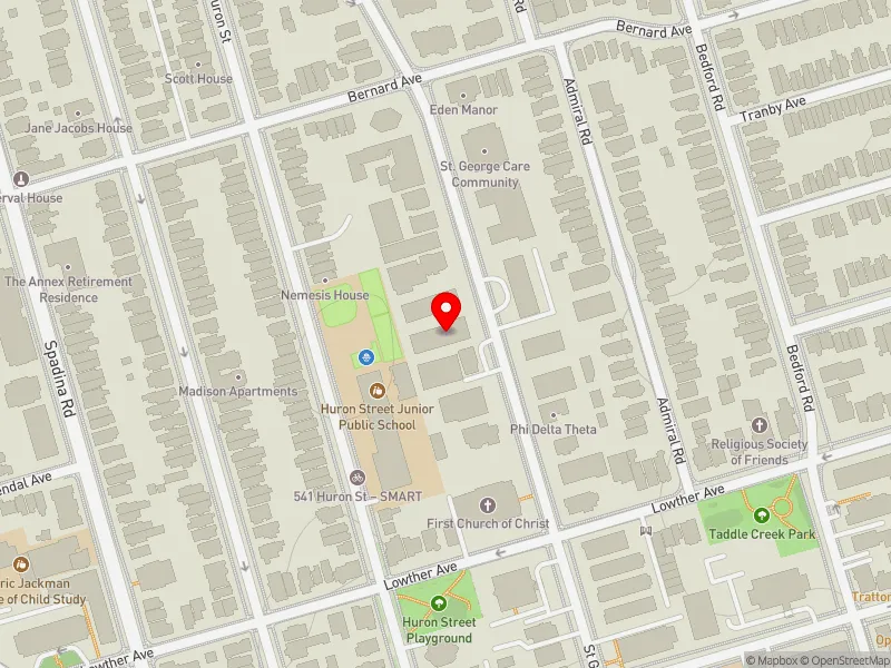 RentSafeTO apartment evaluation map view of 214 ST GEORGE ST in University-Rosedale, Toronto