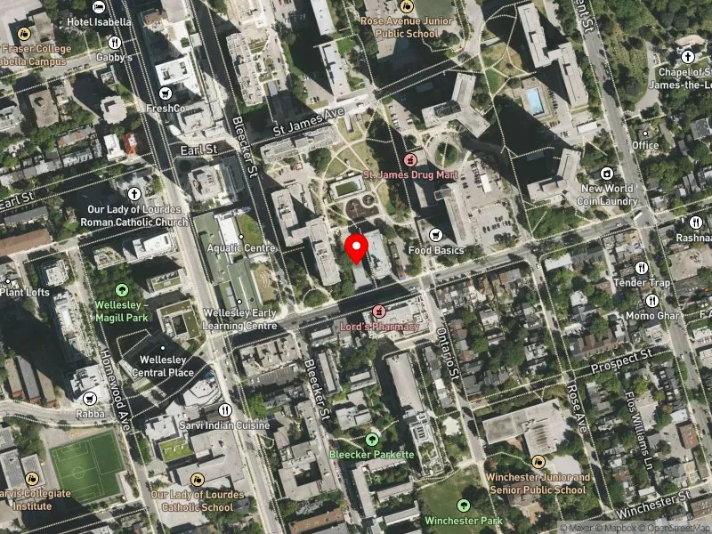 RentSafeTO apartment evaluation satellite view of 214 WELLESLEY ST E in Toronto Centre, Toronto