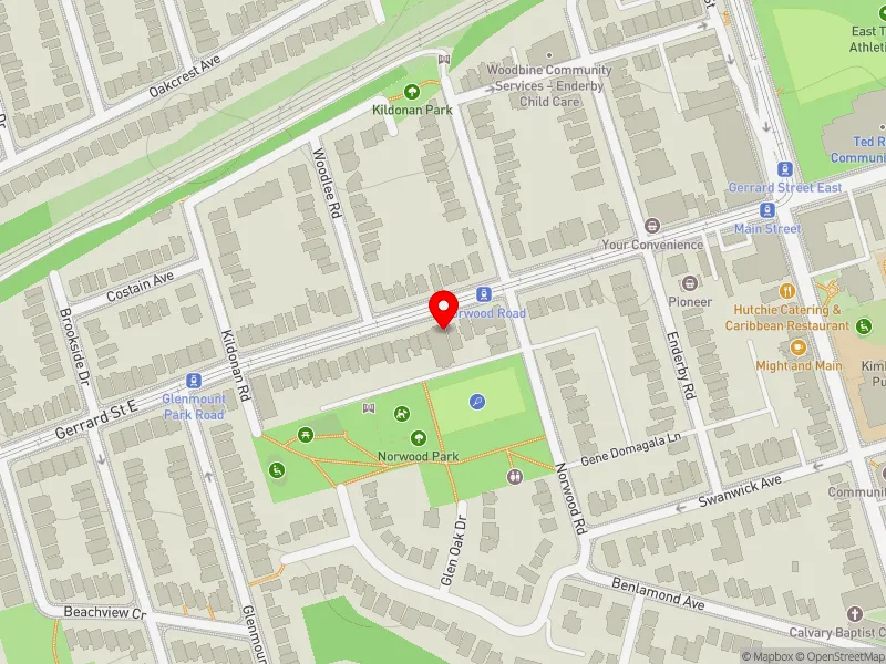 RentSafeTO apartment evaluation map view of 2149 GERRARD ST E in Beaches-East York, Toronto