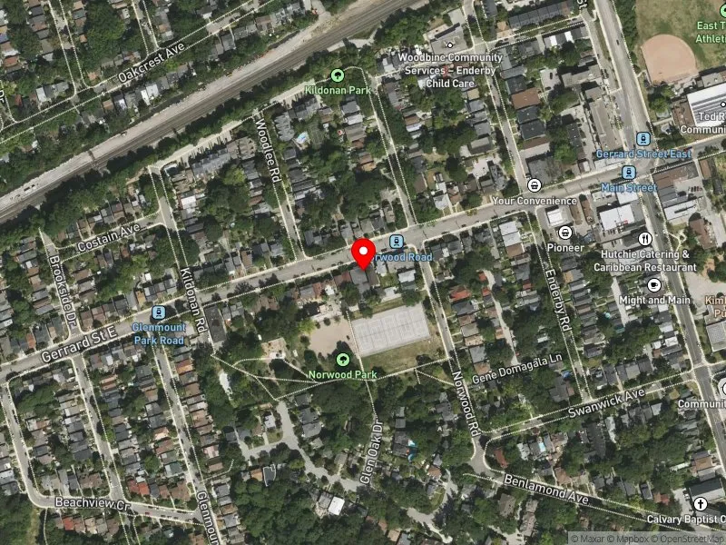 RentSafeTO apartment evaluation satellite view of 2149 GERRARD ST E in Beaches-East York, Toronto