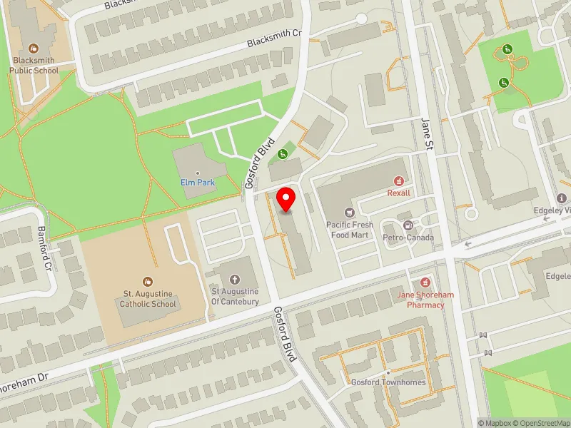 RentSafeTO apartment evaluation map view of 215 GOSFORD BLVD in Humber River-Black Creek, Toronto