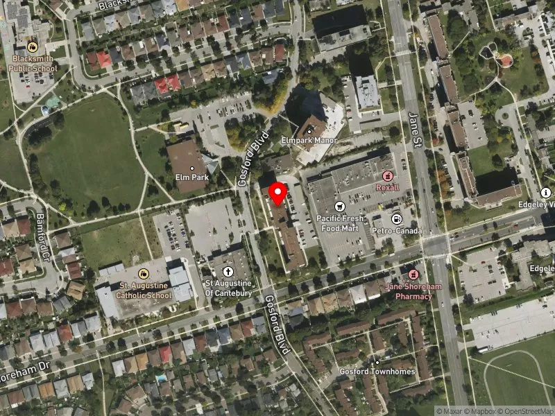 RentSafeTO apartment evaluation satellite view of 215 GOSFORD BLVD in Humber River-Black Creek, Toronto