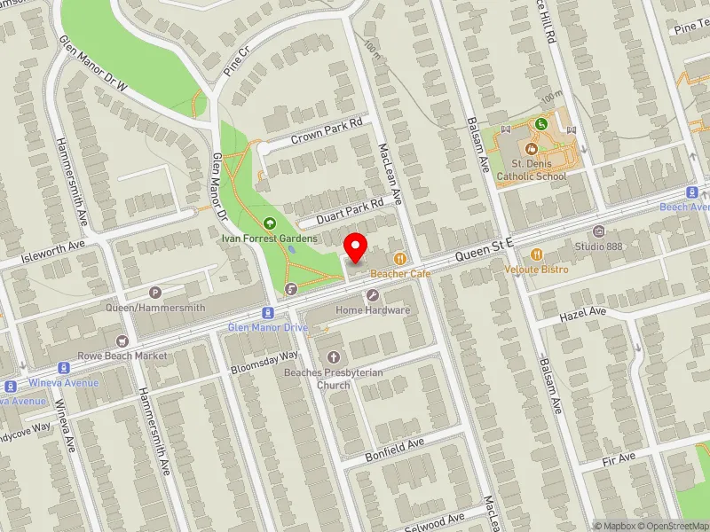 RentSafeTO apartment evaluation map view of 2150 QUEEN ST E in Beaches-East York, Toronto