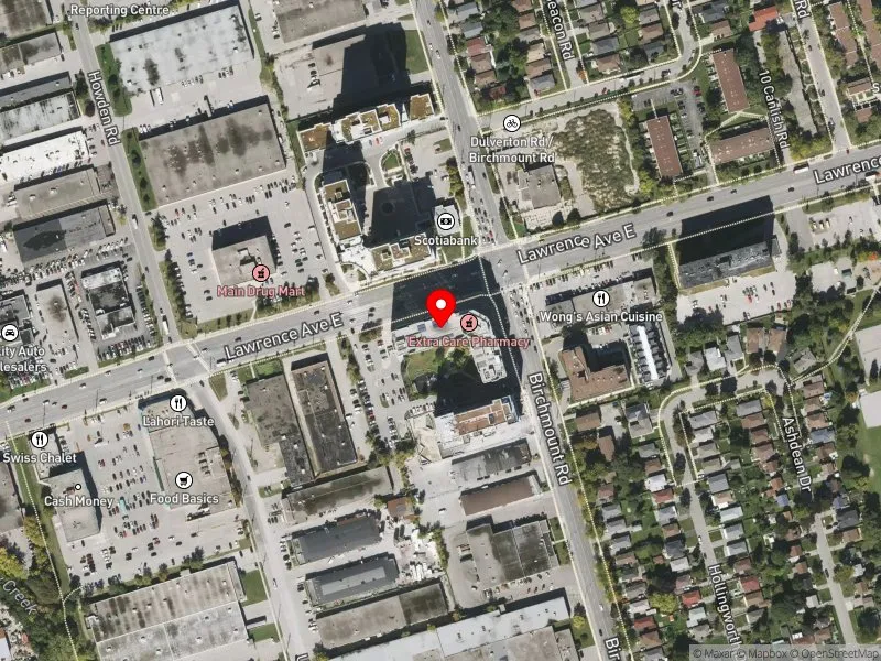 RentSafeTO apartment evaluation satellite view of 2155 LAWRENCE AVE E in Scarborough Centre, Toronto
