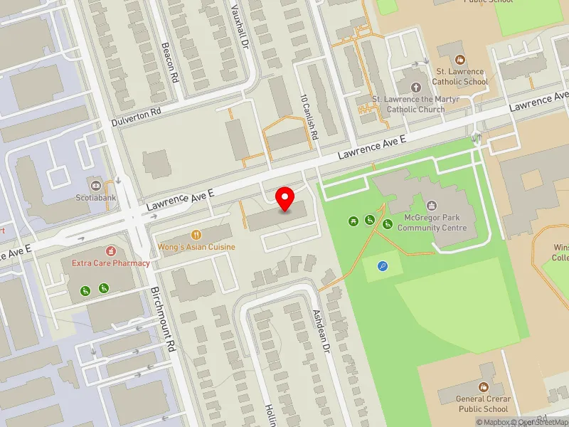 RentSafeTO apartment evaluation map view of 2185 LAWRENCE AVE E in Scarborough Centre, Toronto