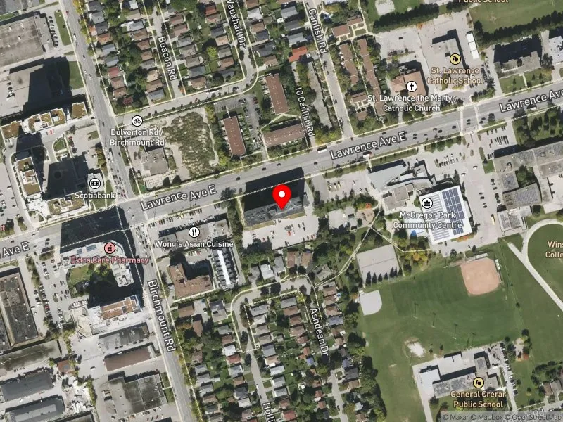 RentSafeTO apartment evaluation satellite view of 2185 LAWRENCE AVE E in Scarborough Centre, Toronto