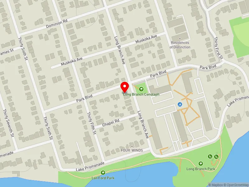 RentSafeTO apartment evaluation map view of 22 A LONG BRANCH AVE in Etobicoke-Lakeshore, Toronto