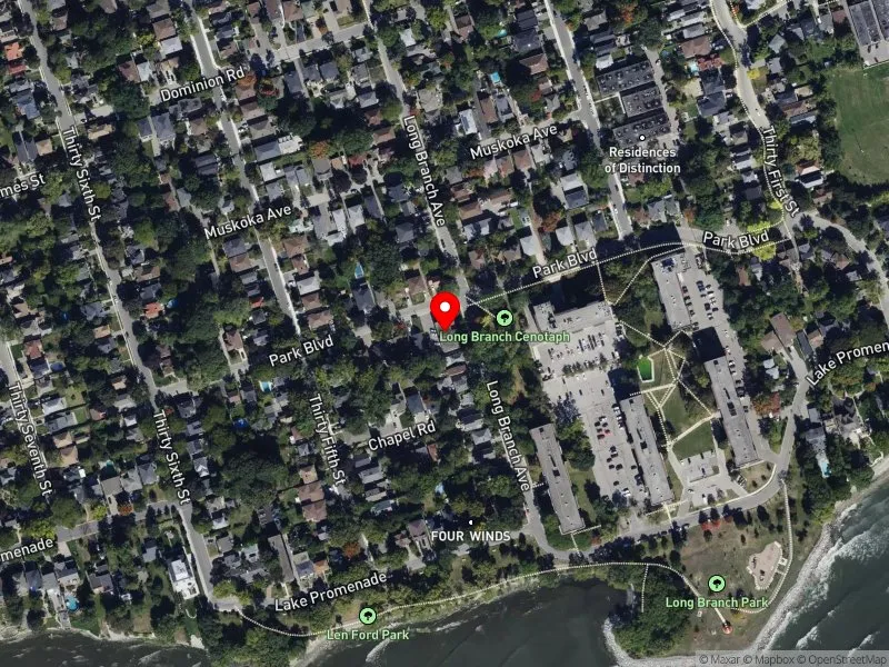 RentSafeTO apartment evaluation satellite view of 22 A LONG BRANCH AVE in Etobicoke-Lakeshore, Toronto