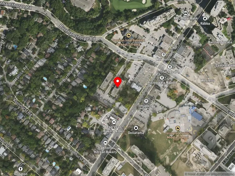 RentSafeTO apartment evaluation satellite view of 22 BURNHAMTHORPE RD in Etobicoke-Lakeshore, Toronto