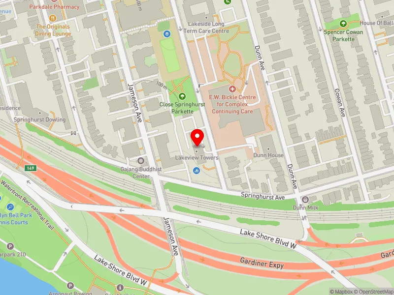 RentSafeTO apartment evaluation map view of 22 CLOSE AVE in Parkdale-High Park, Toronto