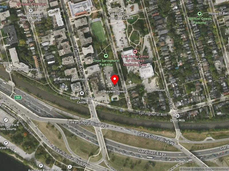 RentSafeTO apartment evaluation satellite view of 22 CLOSE AVE in Parkdale-High Park, Toronto