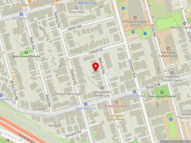 RentSafeTO apartment evaluation map view of 22 MAYNARD AVE in Parkdale-High Park, Toronto