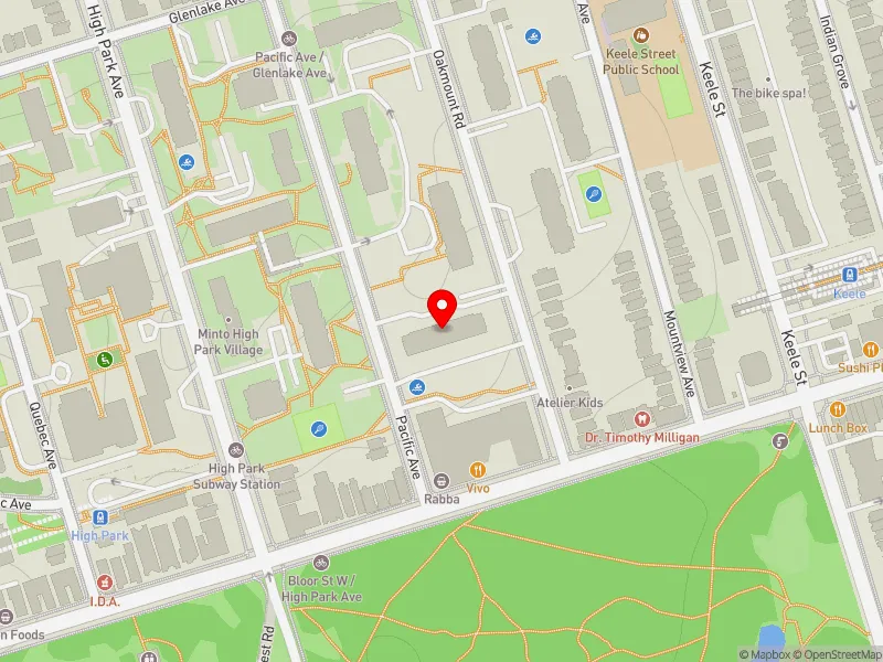 RentSafeTO apartment evaluation map view of 22 OAKMOUNT RD in Parkdale-High Park, Toronto
