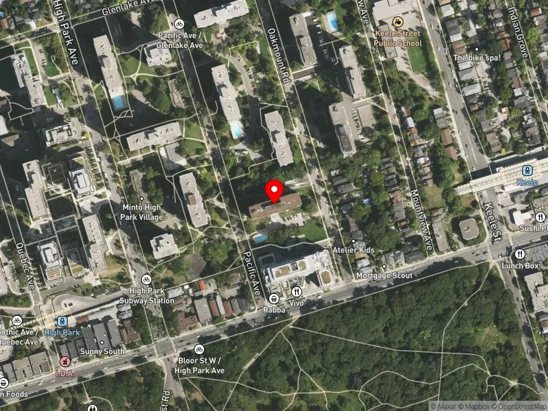 RentSafeTO apartment evaluation satellite view of 22 OAKMOUNT RD in Parkdale-High Park, Toronto