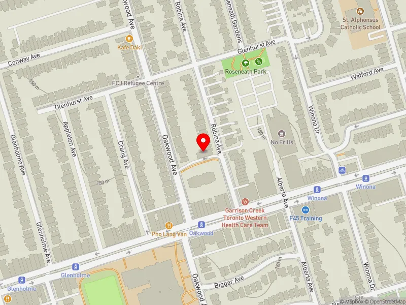 RentSafeTO apartment evaluation map view of 22 ROBINA AVE in Davenport, Toronto