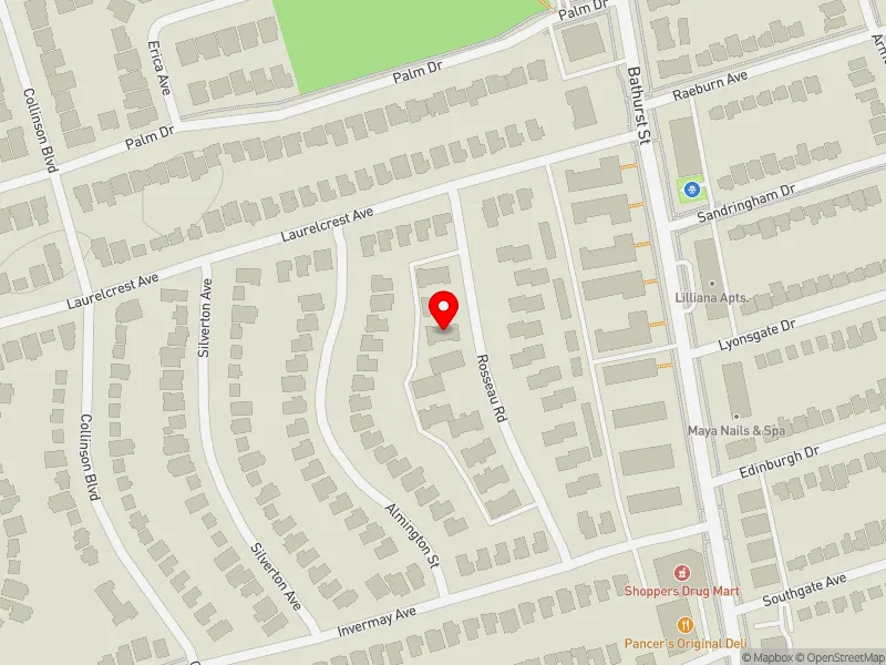 RentSafeTO apartment evaluation map view of 22 ROSSEAU RD in York Centre, Toronto