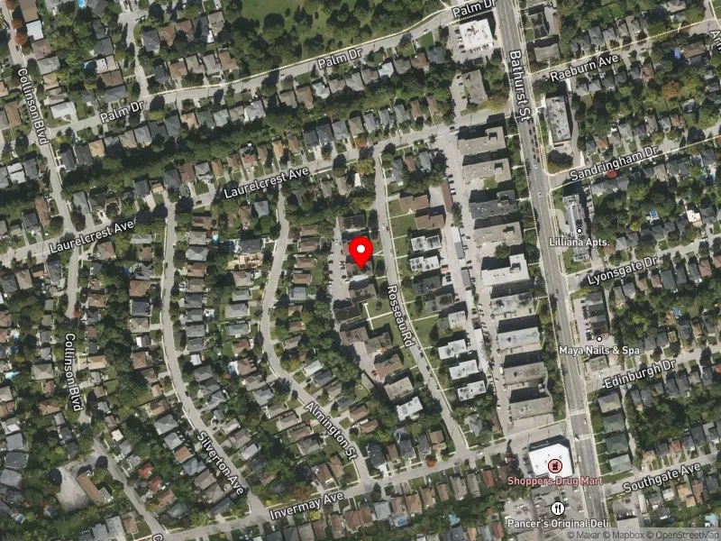 RentSafeTO apartment evaluation satellite view of 22 ROSSEAU RD in York Centre, Toronto