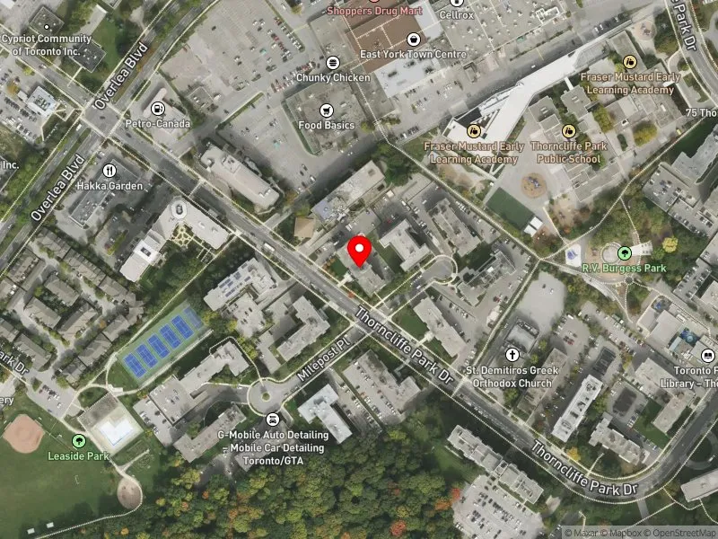 RentSafeTO apartment evaluation satellite view of 22 THORNCLIFFE PARK DR in Don Valley West, Toronto