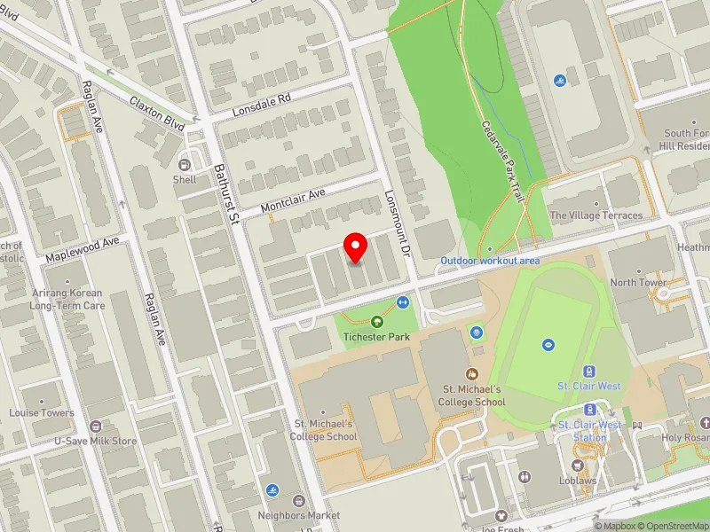 RentSafeTO apartment evaluation map view of 22 TICHESTER RD in Toronto-St. Paul's, Toronto