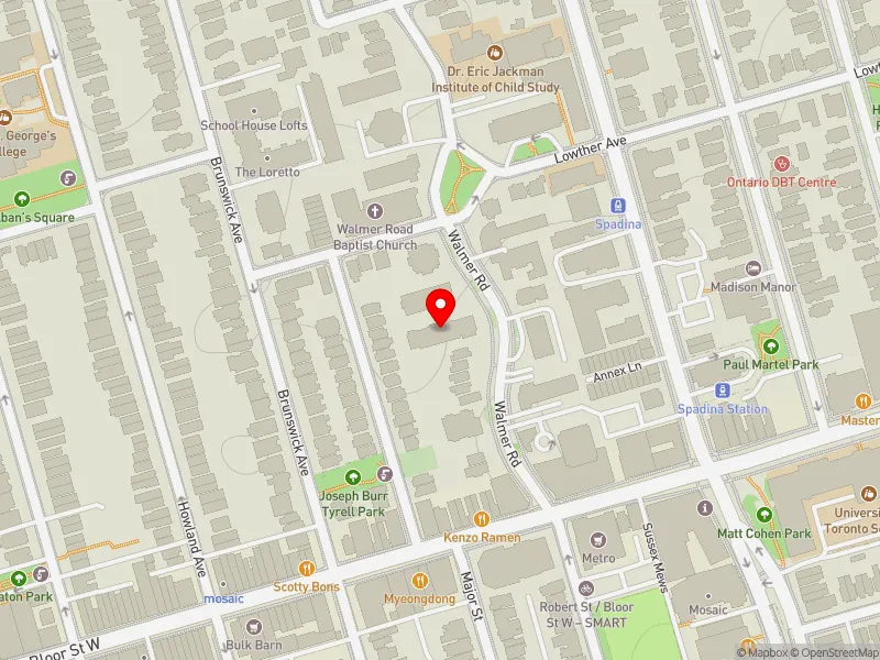 RentSafeTO apartment evaluation map view of 22 WALMER RD in University-Rosedale, Toronto