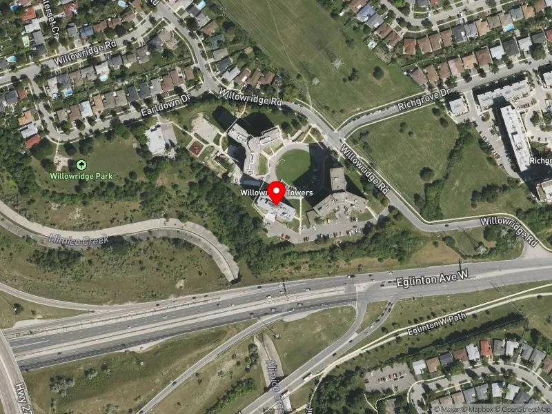 RentSafeTO apartment evaluation satellite view of 22 WILLOWRIDGE RD in Etobicoke North, Toronto