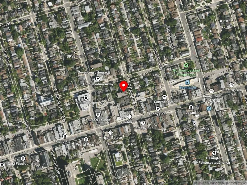RentSafeTO apartment evaluation satellite view of 220 DELAWARE AVE in Davenport, Toronto