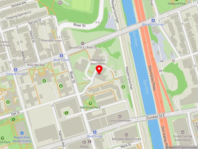 RentSafeTO apartment evaluation map view of 220 OAK ST in Toronto Centre, Toronto