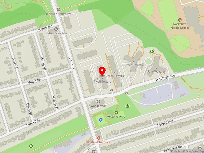 RentSafeTO apartment evaluation map view of 220 WOOLNER AVE in York South-Weston, Toronto