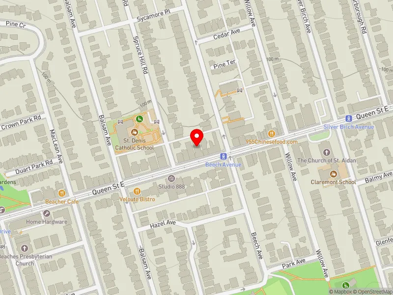 RentSafeTO apartment evaluation map view of 2218 QUEEN ST E in Beaches-East York, Toronto