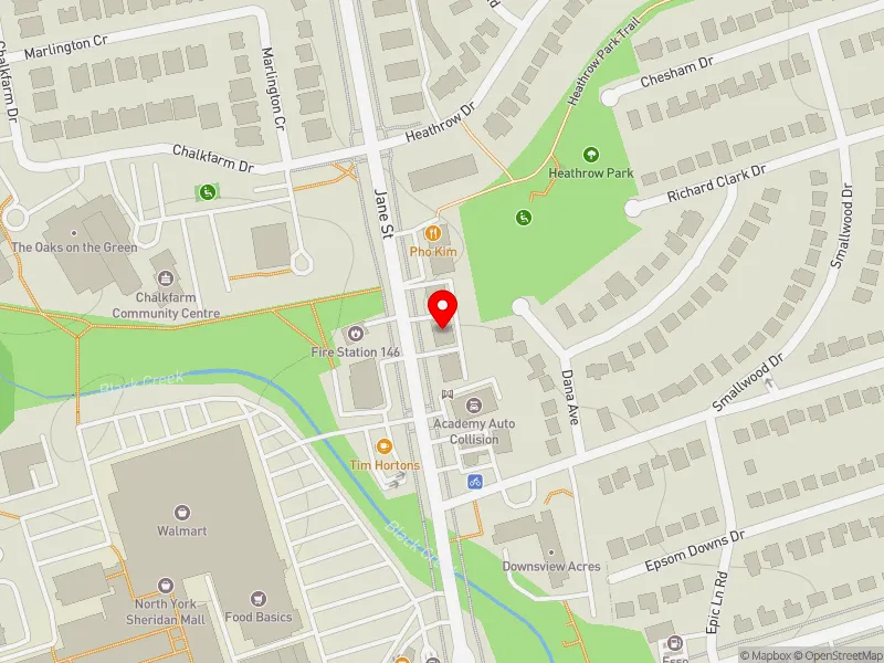 RentSafeTO apartment evaluation map view of 2219 JANE ST in York Centre, Toronto