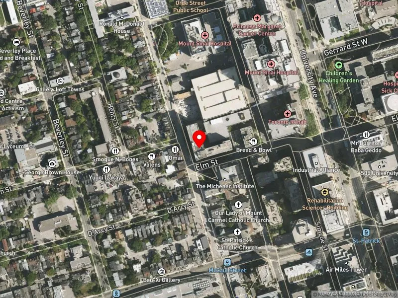 RentSafeTO apartment evaluation satellite view of 222 ELM ST in University-Rosedale, Toronto