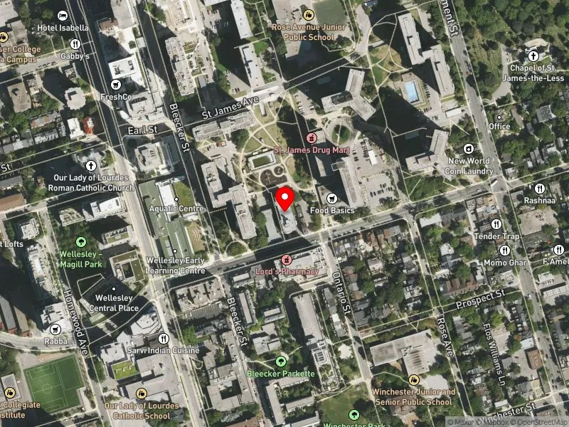 RentSafeTO apartment evaluation satellite view of 222 WELLESLEY ST E in Toronto Centre, Toronto