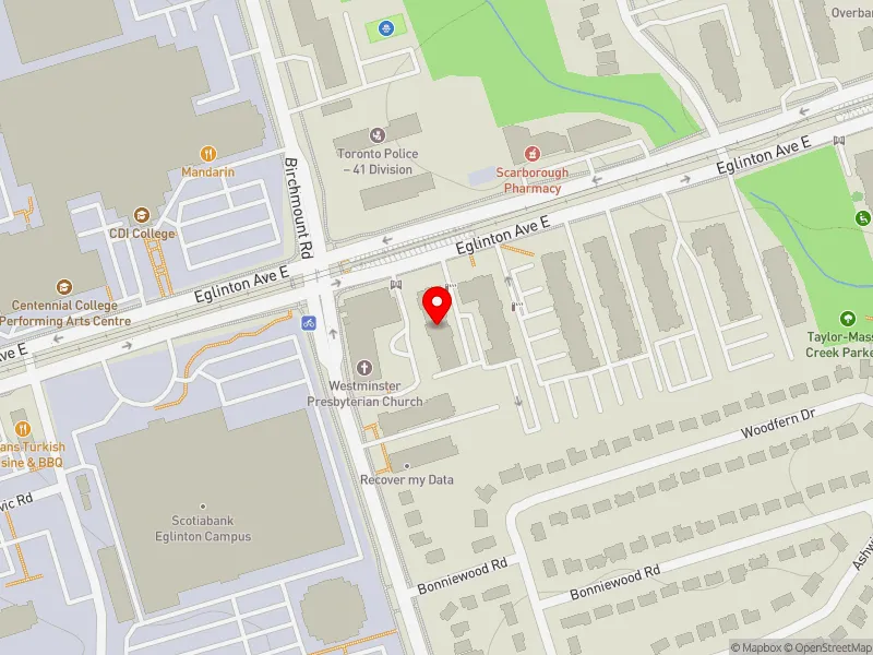 RentSafeTO apartment evaluation map view of 2223 EGLINTON AVE E in Scarborough Southwest, Toronto