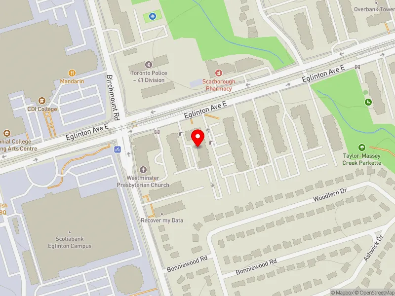 RentSafeTO apartment evaluation map view of 2225 EGLINTON AVE E in Scarborough Southwest, Toronto
