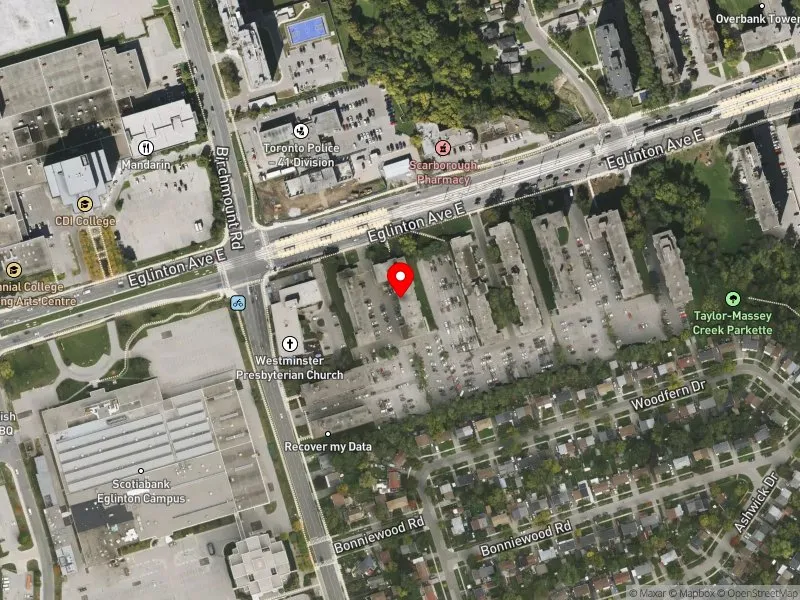 RentSafeTO apartment evaluation satellite view of 2225 EGLINTON AVE E in Scarborough Southwest, Toronto