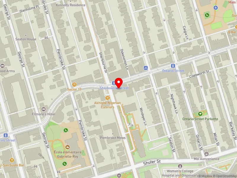 RentSafeTO apartment evaluation map view of 223 SHERBOURNE ST in Toronto Centre, Toronto