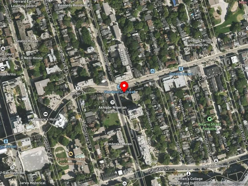 RentSafeTO apartment evaluation satellite view of 223 SHERBOURNE ST in Toronto Centre, Toronto