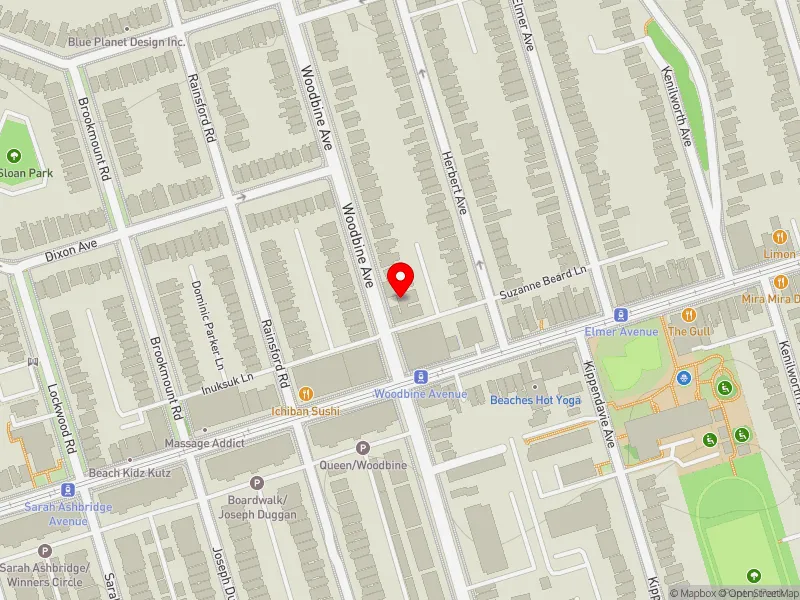 RentSafeTO apartment evaluation map view of 223 WOODBINE AVE in Beaches-East York, Toronto